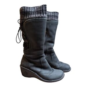 UGG Australia Women's Skylair 1936 Tall Leather Wedge Sweater Cuff Boots Gray
